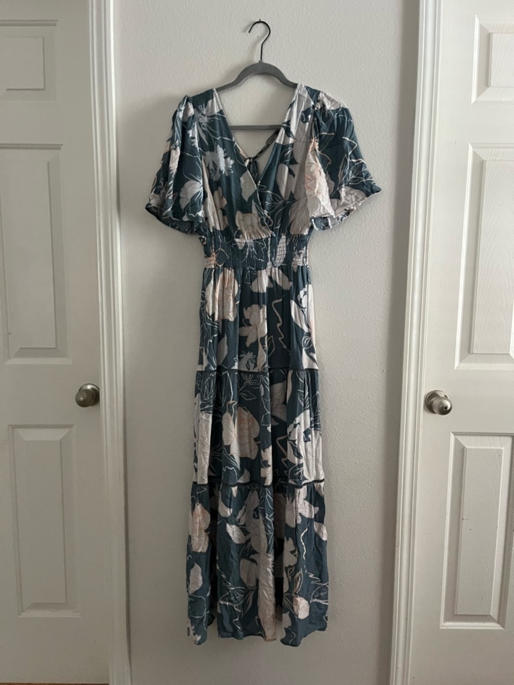 lovestitch Teal Floral Tiered Maxi Dress with Cream Blooms